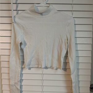 Zaful White Ribbed Mock Neck Long Sleeve Crop Top